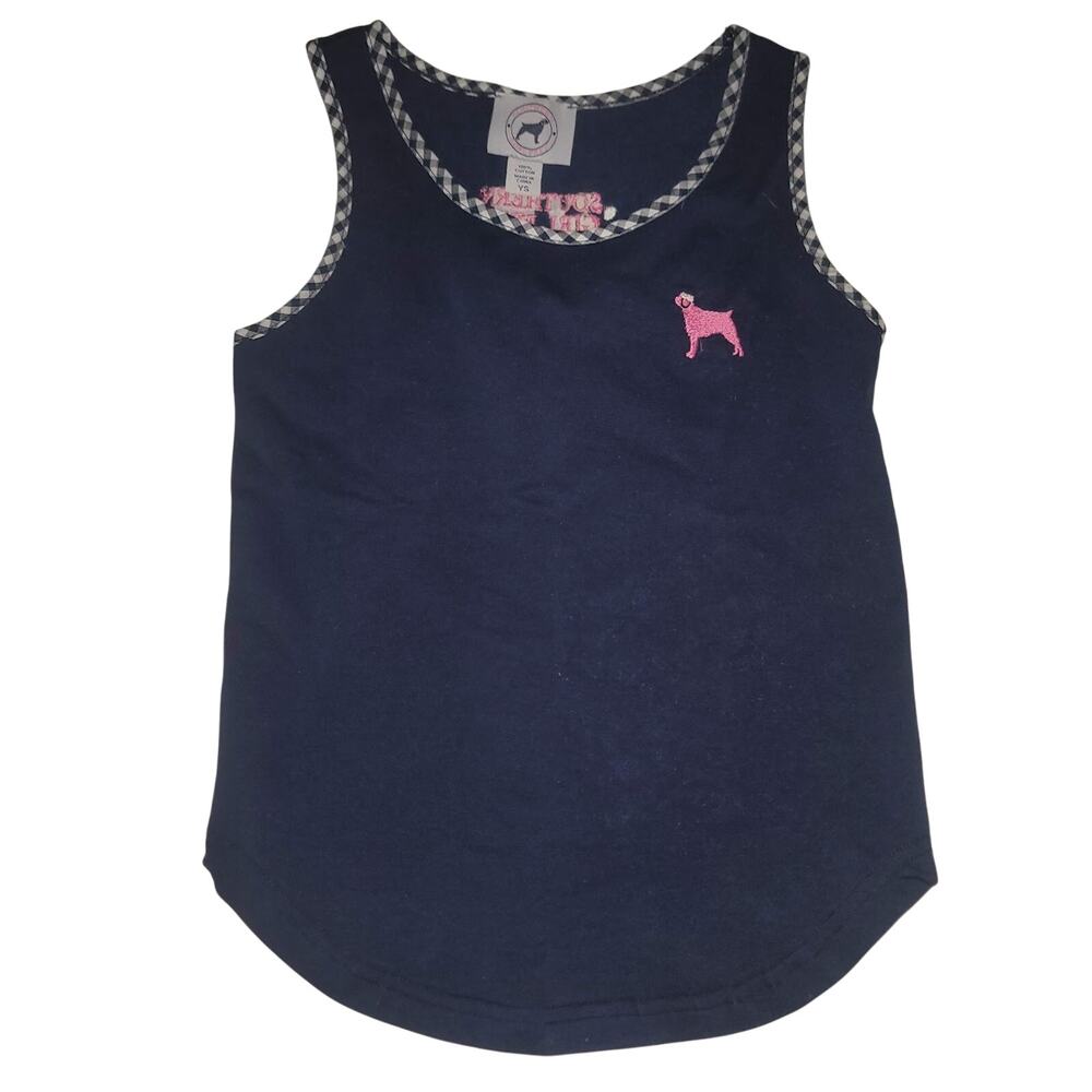 Southern Girl Prep NEW Sleeveless tank Shirt Cotton YOUTH LARGE dark blue plaid